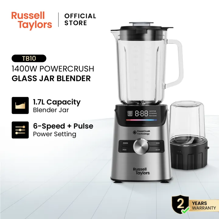 Russell Taylors PowerCrush Blender 1.7L Glass Jug with Grinder 1400W TB10