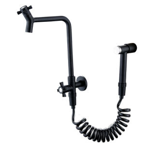 304 Stainless Steel Wall Mounted Faucet Portable Wall Mounted High Pressure Toilet Nozzle Bidet Mixer Tap Spray Gun Faucet Set(black/silver)