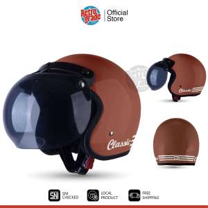 Helm Bogo Dewasa Retro Classic SNI Cat Garis Kaca Bobo Bkn JPN INK JPX KYT Helem Pria Wanita Coklat