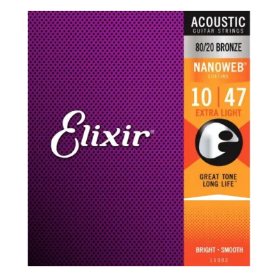 RC Music Elixir 11002 Nanoweb 8020 Bronze Acoustic Guitar Strings 1047 Extra Light Music Accessories