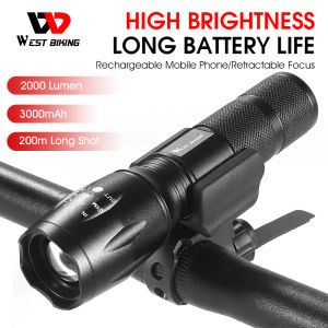 WEST BIKING 2000Lumens Bike Light USB Rechargeable LED Bicycle Light Zoomable Bike Flashlight Cycling Headlight Bike Accessories