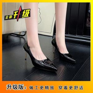 [Free Shipping] Elegant Black Outerwear Shoes With A Socialite Vibe 2026 New Model Unique Design Stiletto Heel Pointed Toe Shallow Cut High Heels