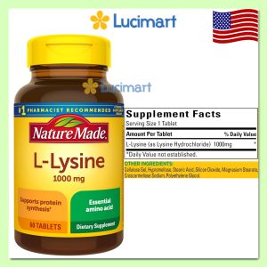 Viên uống L-lysine 1000mg Nature Made hũ 60 viên [Hàng Mỹ]