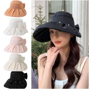 OKKFINE Windproof Women Pearl Bucket Hat Sun Protection Anti-UV Beach Cap Korean Fashion All-match Sun Cap Summer Spring Autumn