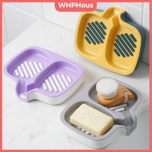 WP💓💛💖 Double-Layer Soap Dish With Drainage Spout Laundry Soap Storage Box Bathroom & Kitchen Storage Container