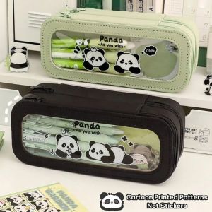 CUNXIN Good Looking Transparent Pencil Bag Panda Aesthetic Stationery Storage Bag Multifunctional PVC Large Capacity Pencil Bag School Office