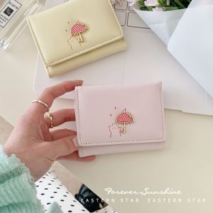 KEURGFKI Solid Color Cartoon Short Wallet Multi-card Slot Korean Style Three Fold Card Bag Fashion PU Leather Coin Purse Women