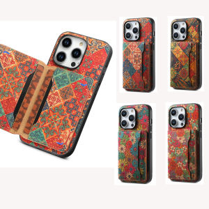 new For iPhone 16 15Pro Max 14 Plus 13 12 Pro 11 X XS XR  Card Holder Cover Flower Figure Leather Magnetic Wallet Phone Case hot