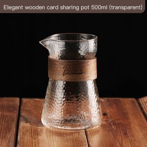 BINCOO Hammered Wood Card Coffee Sharing Pot Set Hand-brewed Coffee Glass Pot for Household and Office 500ML