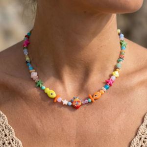 Bohemia Colorful Ceramic Clown Fish Beaded Necklaces for Women Handmade Irregular Gravel Chain Choker Necklace Summer Jewelry h260530