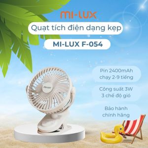 MI-LUX F054 Quạt Tích Điện Dạng Kẹp– Thiết Kế Sang Trọng Hiệu Suất Vượt Trội Pin 4000mAh Tích điện 2-10 tiếng