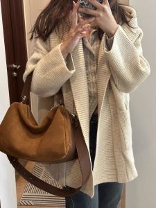 la Áo Cardigan Dệt Kim Liền Mũ Phong Cách Lười Áo Len Giữ Ấm Cỡ Lớn Túi Dày Rộng Rãi Phong Cách Hàn Quốc Mẫu Mới Thu Đông Cho Nữ