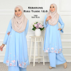 Baju Kebarung Labuh Riau Kebaya Moden Muslimah Sulam Bunga Cutting Longgar Plus Size S-3XL Baju Kenduri Kerja Raya 2023 Berpoket