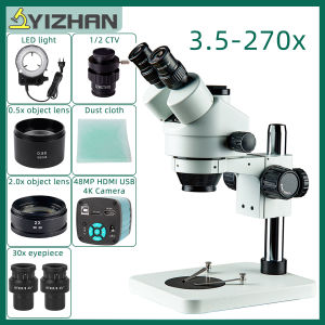 YIZHAN 7X-45X Trinocular Stereo Microscope กล้องจุลทรรศน์สเตอริโอสามตาซูมต่อเนื่องพร้อมกล้อง4K 48MP กล้อง56ไฟ LED โทรศัพท์มือถือ CPB CPU เชื่อมซ่อม