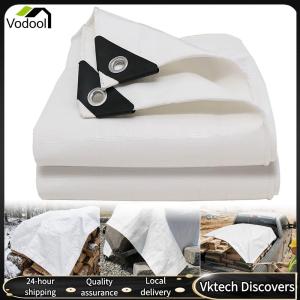 【Vodool】 Weatherproof Poly Tarp Cover with Metal Grommets White Multipurpose Protective Tarpaulin Cover for Swimming Pools Boats Camping Courtyards