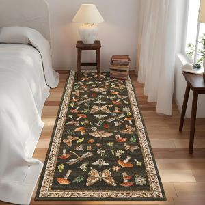 Vintage Floral Hallway Carpet Kitchen Mat Crystal Velvet Wear-Resistant Stain-Resistant Entryway Door Rug 复古花卉走廊地毯 厨房垫 耐磨 耐脏 玄关入户门垫 FUNIANQI
