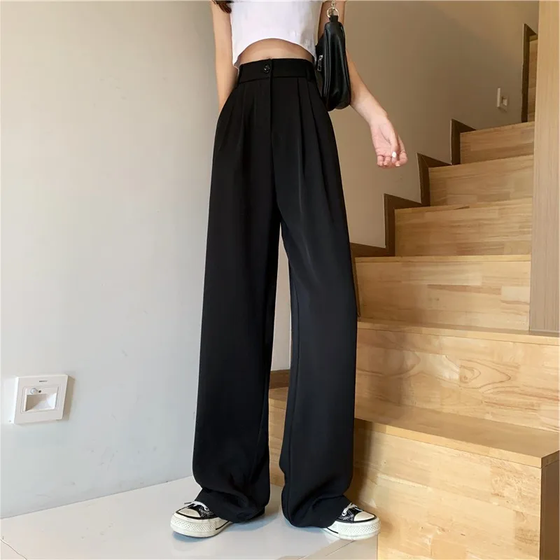 Korean trouser pants for women high waist pants wide leg trousers black/white  square pants fashion casual loose baggy pants oversized aesthetic pants  fashion outfit