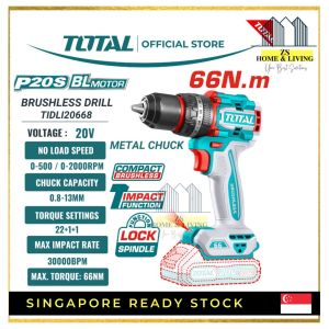 TOTAL Compact Brushless Cordless Impact Drill Li-ion 20V / 2Ah / 66Nm BL Motor (TIDLI20668E)