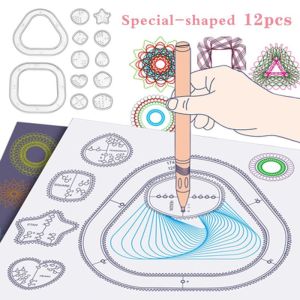 XIELISA 12Pcs/set Rotatable Construction Architect Interlocking Gears Wheels Educational Toys School Office Supplies Painting Templates Special-shaped Ruler Spirograph Drawing Ruler DIY Drafting Templates
