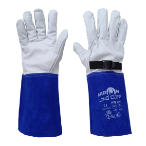 Argon Long Cuff 13 ถุงมืออาร์กอน ยาว 13 นิ้ว ฝ่ามือหนังแกะคุณภาพสูง ข้อมือหนังท้องวัวเกรดเอ (ล็อตปัจจุบันสีน้ำเงิน)