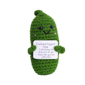 【On Sale】Handmade Emotional Support Pickle Crochet Smiley Sour Cucumber Knitted Pickle with Positive Card Cheer up Gift Crochet Decor