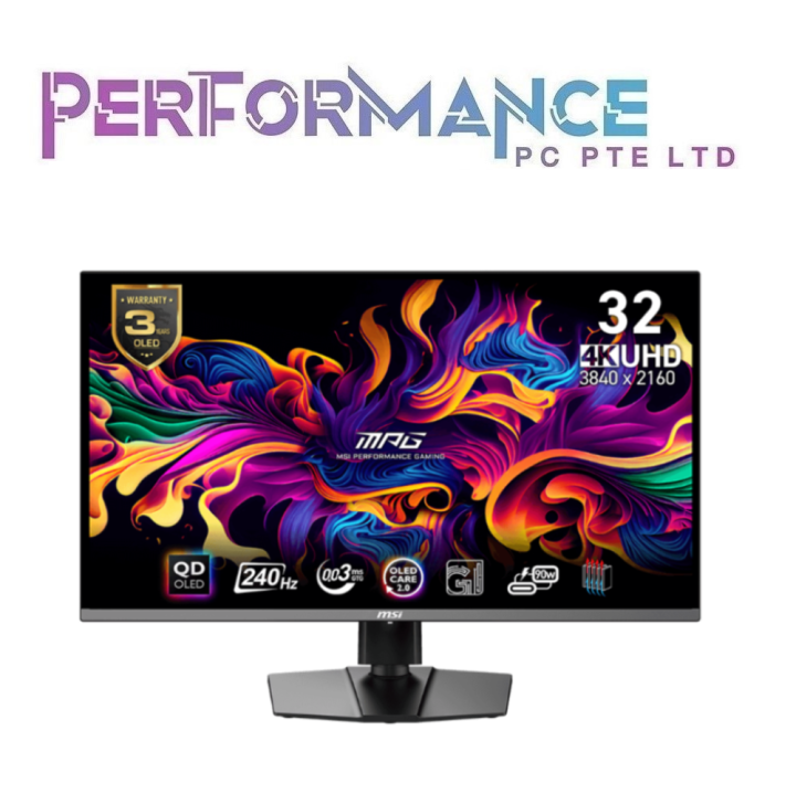 MSI MPG 321URX QD-OLED 31.5" 3840x2160(UHD) Fastest 0.03ms(GtG) response time and 240Hz refresh rate OLED Care 2.0 reduces OLED burn-in risks gaming monitor (3 YEARS WARRANTY BY CORBELL TECHNOLOGY PTE LTD)