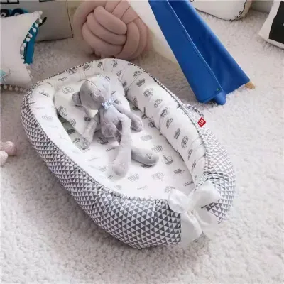 Portable Baby Bed Cotton Baby Nest with Baby Pillow Removable Newborn Bed Set for Baby Washable Crib Nest for Baby Baby Bed Cushion