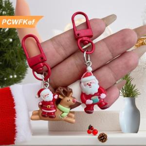 【PCWFKef】 1 5 cái Móc Khóa Mặt dây chuyền hình nai sừng tấm ông già Nô En hoạt hình Ba lô sinh viên dễ thương trang trí quà tặng nhỏ tiệc giáng sinh trang trí bằng nhựa