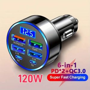 [HCM] 12V/24V Tẩu Sạc Nhanh PD QC3.0 USB C 9 Cổng 120W Có Đèn LED Cho Xe Hơi-TyHome
