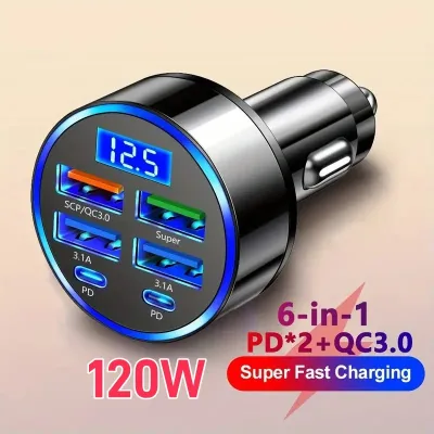 [HCM] 12V/24V Tẩu Sạc Nhanh PD QC3.0 USB C 9 Cổng 120W Có Đèn LED Cho Xe Hơi-Cozy520