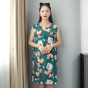 Váy Ngủ Bằng Vải Cotton Đồ Ngủ Mùa Hè Cho Phụ Nữ Trung Niên Và Cao Tuổi Váy Liền Không Tay Cotton Nhân Tạo Đồ Mặc Nhà Thường Ngày Mẫu Dài Vừa Cho Mẹ