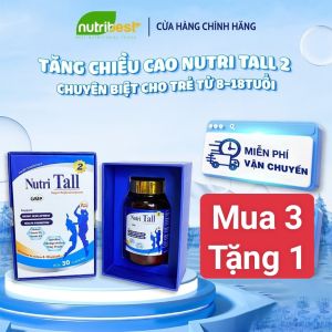 Mua 3 Tặng 1 - Nutri Tall 2 Tăng chiều cao chuyên biệt cho trẻ 8-18 tuổi  Bổ sung Canxi Hữu Cơ Vitamin D3 MK7
