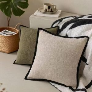 HETU070703. Black Border Pillowcase Cotton-linen Soft Cushion Cover French Medieval Style Square Decorative Pillow Cover Home Decoration