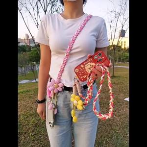 JSJ04B Cute Handmade Braided Phone Lanyard Anti-Loss Adjustable with Adorable Doll Charm Stylish Shoulder Strap for Phone