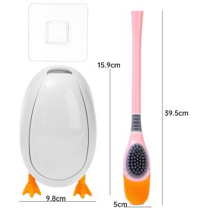 อุปกรณ์ทำความสะอาดสุขาเข้ามุมในห้องน้ำชุดแปรงห้องน้ำรูปเป็ดที่สร้างสรรค์ติดผนังทำจากซิลิโคน
