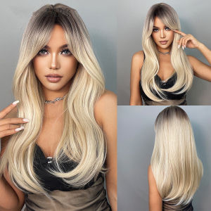 TSE long straight hair wig little slight curly design new black gradient gold wigs with bangs European and American Style high temperature silk womens headgear LC series lc5227
