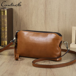 CONTACTS Genuine Leather Shoulder Bags for Women Brand Fashion Female Sling Bags Handbags Clutches Phone Pockets Wallets