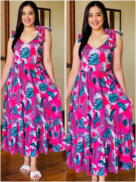 RAYON Printed Long Frill Sleeveless Gown with center Belt long kurti gown,  Pink at Rs 700 in Surat