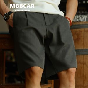 Mbbcar thương hiệu mỹ quần short Bộ đồ mỏng giản dị cho nam giới 240g Màu Trơn Xếp Li không Perm đa năng đơn giản và đa năng năm quần lửng cho mùa hè