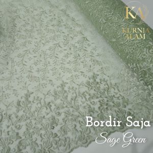 Bahan Kain Brokat Dress Kebaya Pengantin Bridesmaid Bordir Cabut Tile Bordir Mutiara Diamond Warna Sage Green di Jual per 0.5meter