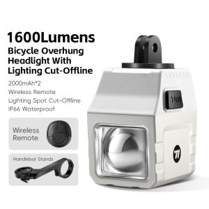 WEST BIKING ไฟจักรยานแขวน1600 Lumens ความสว่างสูง IP66กันน้ำไฟหน้าจักรยาน Type-C รีโมทไร้สายชุดไฟหน้ารถจักรยาน MTB โคมไฟขี่จักรยานเสือหมอบอุปกรณ์เสริมจักรยาน