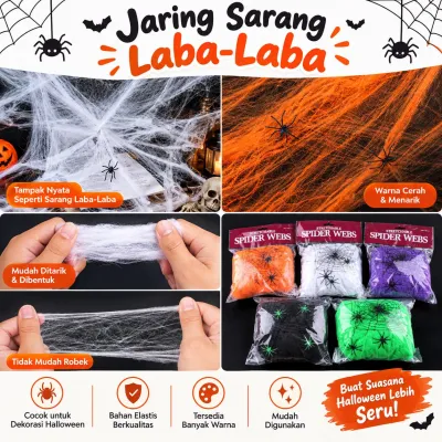 Jaring Sarang Laba Laba Stretchable Spider Webs Dekorasi Halloween