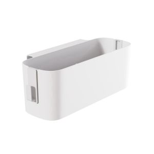 PWT16 สีขาวขาว ตะกร้าเก็บของข้างเตียง ฟรี Punch พลาสติกทำจากพลาสติก ที่จัดเก็บของกระจุกกระจิก ทนทานต่อการใช้งาน พร้อมตะขอที่ถอดออกได้ ชั้นวางตั้งกลางคืน บ้านในบ้าน