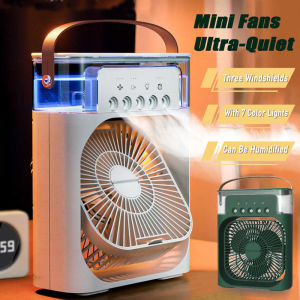Portable 3 In 1 USB Fan Mini Air Cooler Humidifier Purifier Mist Cooler with 7 Colors LED Light with Handle