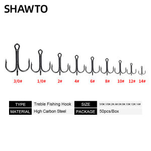 ZEEMIN Shawto 50pcs/Lot Treble Fishing Hook Set In Box High Carbon Steel Barbed Hooks Fishing Tackle Black FishHook Fishing Tackle Tool
