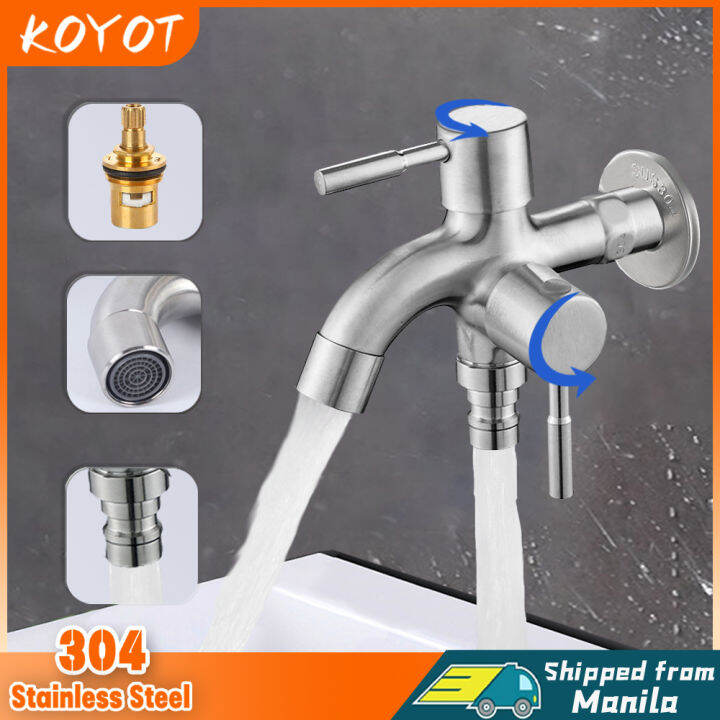 KOYOT 304 Stainless Steel 1 in 2 out Head Two Way Water Washer Tap ...