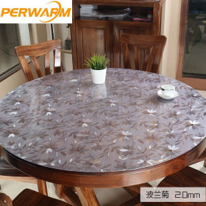 Thick Crystal Table Protector for Dining Room Kitchen Wood Grain Vinyl Tablecloth Cover Table Plastic Protective Table Pad (2mm Flower Round)