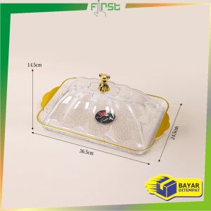 FH-C1206 Set Nampan Saji Transparan Aesthetic dengan Tutup Nampan Mewah Handle Gold / Food Tray Baki