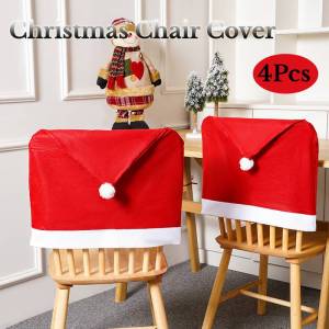 1/4pcs New Christmas Chair Cover Christmas Chair Decoration Santa Claus Hat Chair Cover Decoration