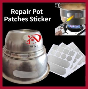 TwoL 10pcs/set Pratical Repair Pot Patches Sticker Kit Stainless Steel Repair Pot Waterproof High Temperature Resistance Aluminum Foil Tape